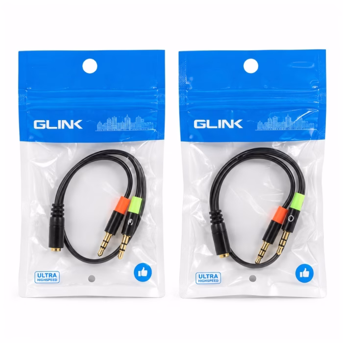 ซองบรรจุภัณฑ์สายแปลงหูฟังและไมค์ GLINK รุ่น GLEX001 แบบคู่ ด้านหน้าซองซิปล็อก Ultra Highspeed ร้านเควีซี คอมพิวเตอร์
