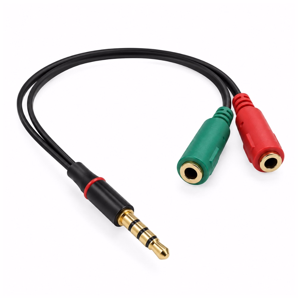 สายแยกไมค์หูฟัง 3.5 มม. GLINK GLEX004 มุมมองสามมิติ โชว์หัวต่อ 3.5mm TRRS ชุบทอง แจ็คแยกสีเขียวและสีแดง ร้านเควีซี คอมพิวเตอร์