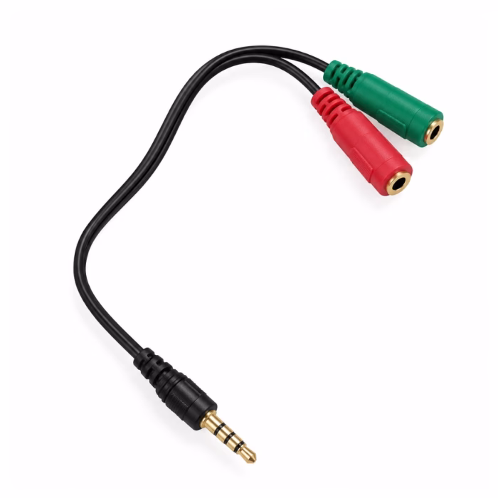 สายแปลงหูฟังไมค์ 3.5 มม. GLINK รุ่น GLEX004 ระนาบตรงด้านบน โชว์สายทรง Y-Cable และแจ็คสีเขียวสีแดง ร้านเควีซี คอมพิวเตอร์