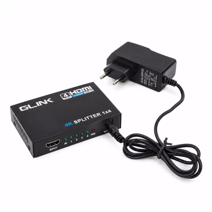 กล่องแยกจอ HDMI 1 ออก 4 GLINK GLSP-013 เสียบสายไฟเลี้ยง DC 5V โชว์พอร์ต HDMI INPUT และไฟ LED แสดงสถานะ ร้านเควีซี คอมพิวเตอร์