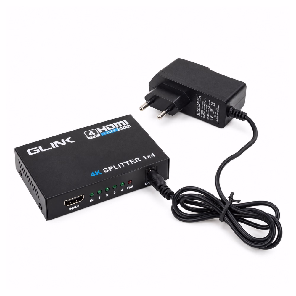 กล่องแยกจอ HDMI 1 ออก 4 GLINK GLSP-013 เสียบสายไฟเลี้ยง DC 5V โชว์พอร์ต HDMI INPUT และไฟ LED แสดงสถานะ ร้านเควีซี คอมพิวเตอร์