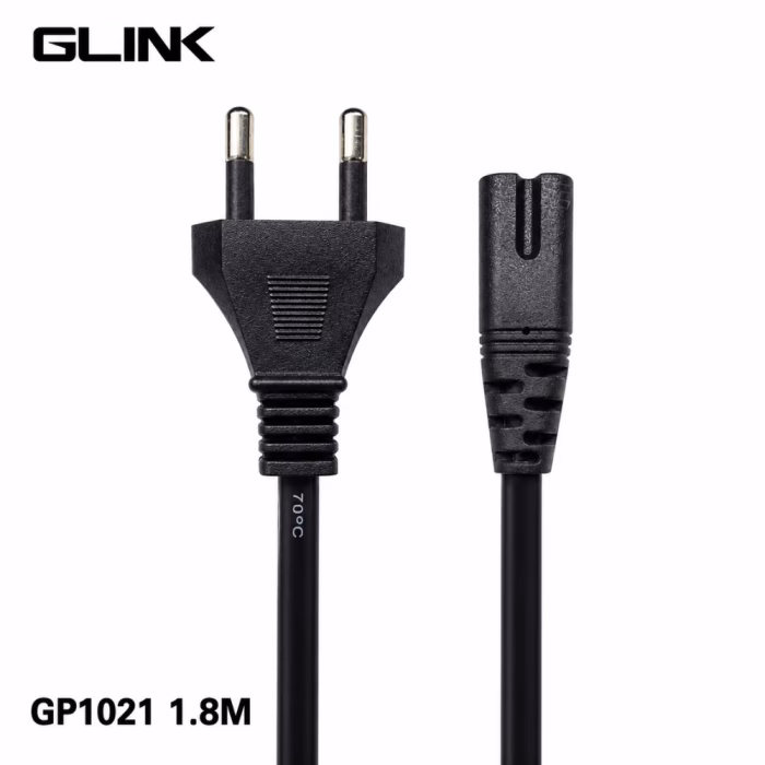 หัวปลั๊กสายไฟ AC 2 ขากลม มอก. และหัวต่อ 2 รูกลม IEC C7 ทรงเลข 8 GLINK รุ่น GP1021 ยาว 1.8 เมตร ร้านเควีซี คอมพิวเตอร์