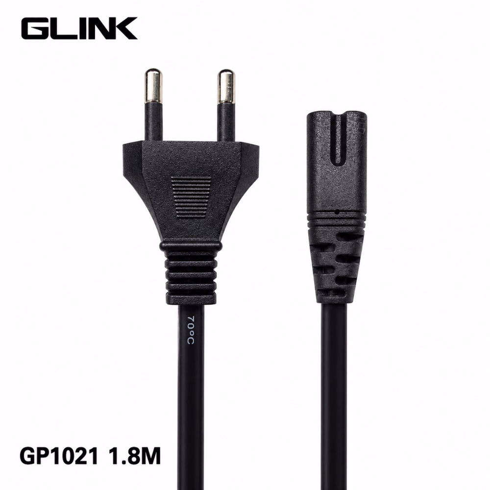 หัวปลั๊กสายไฟ AC 2 ขากลม มอก. และหัวต่อ 2 รูกลม IEC C7 ทรงเลข 8 GLINK รุ่น GP1021 ยาว 1.8 เมตร ร้านเควีซี คอมพิวเตอร์