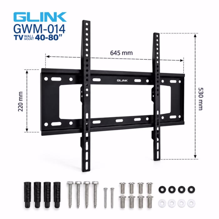 ขาแขวนทีวีติดผนัง 40-80 นิ้ว GLINK รุ่น GWM-014 ขนาดแผง 645x220 มม. ขายึด 530 มม. พร้อมชุดพุกและสกรู ร้านเควีซี คอมพิวเตอร์