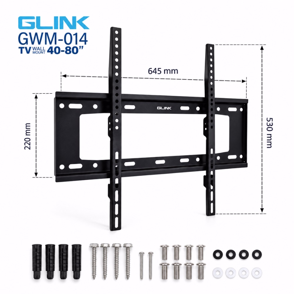 ขาแขวนทีวีติดผนัง 40-80 นิ้ว GLINK รุ่น GWM-014 ขนาดแผง 645x220 มม. ขายึด 530 มม. พร้อมชุดพุกและสกรู ร้านเควีซี คอมพิวเตอร์