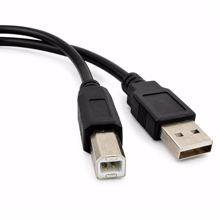 หัวต่อสายเครื่องพิมพ์ USB Type-A และ Type-B GLINK รุ่น CB145 ระยะใกล้ โชว์ปลอกคอยางกันหักและหัวเชื่อมต่อโลหะ