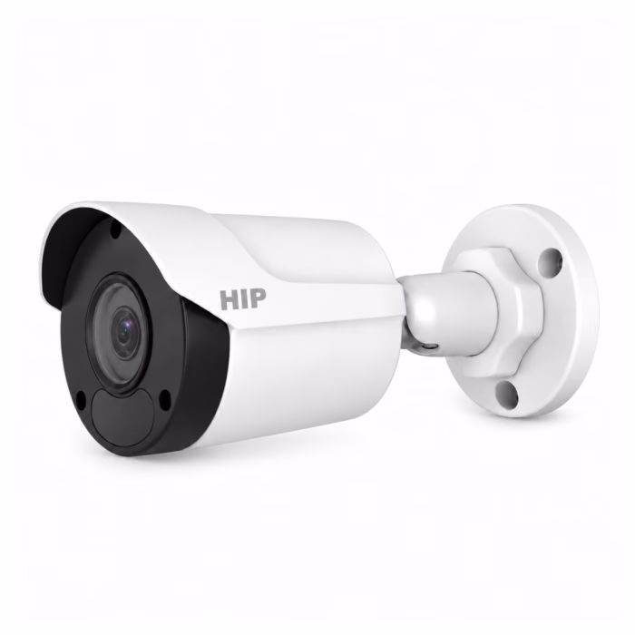 กล้องวงจรปิดทรงกระบอก HIP CMU1202 2MP มุมมองด้านข้าง โครงสร้างบอดี้สีขาวพร้อมขายึดปรับองศาได้ แข็งแกร่งทนทาน