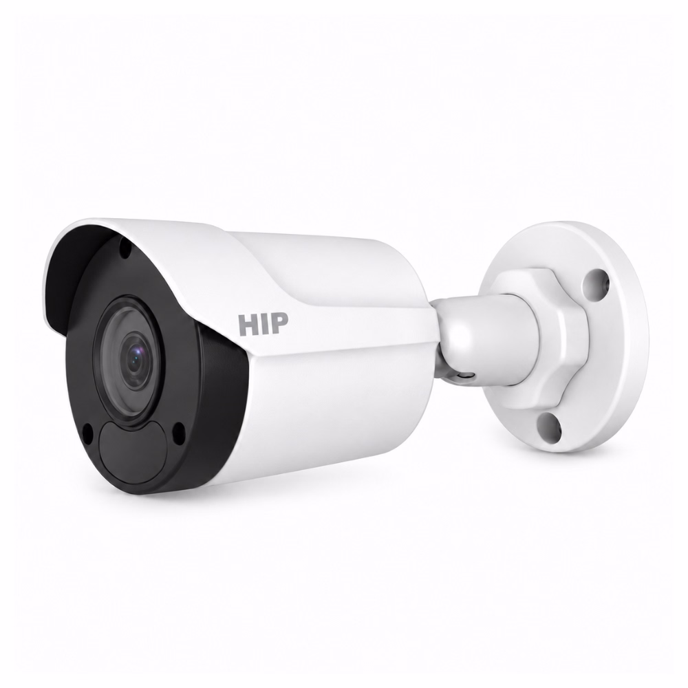 กล้องวงจรปิดทรงกระบอก HIP CMU1202 2MP มุมมองด้านข้าง โครงสร้างบอดี้สีขาวพร้อมขายึดปรับองศาได้ แข็งแกร่งทนทาน
