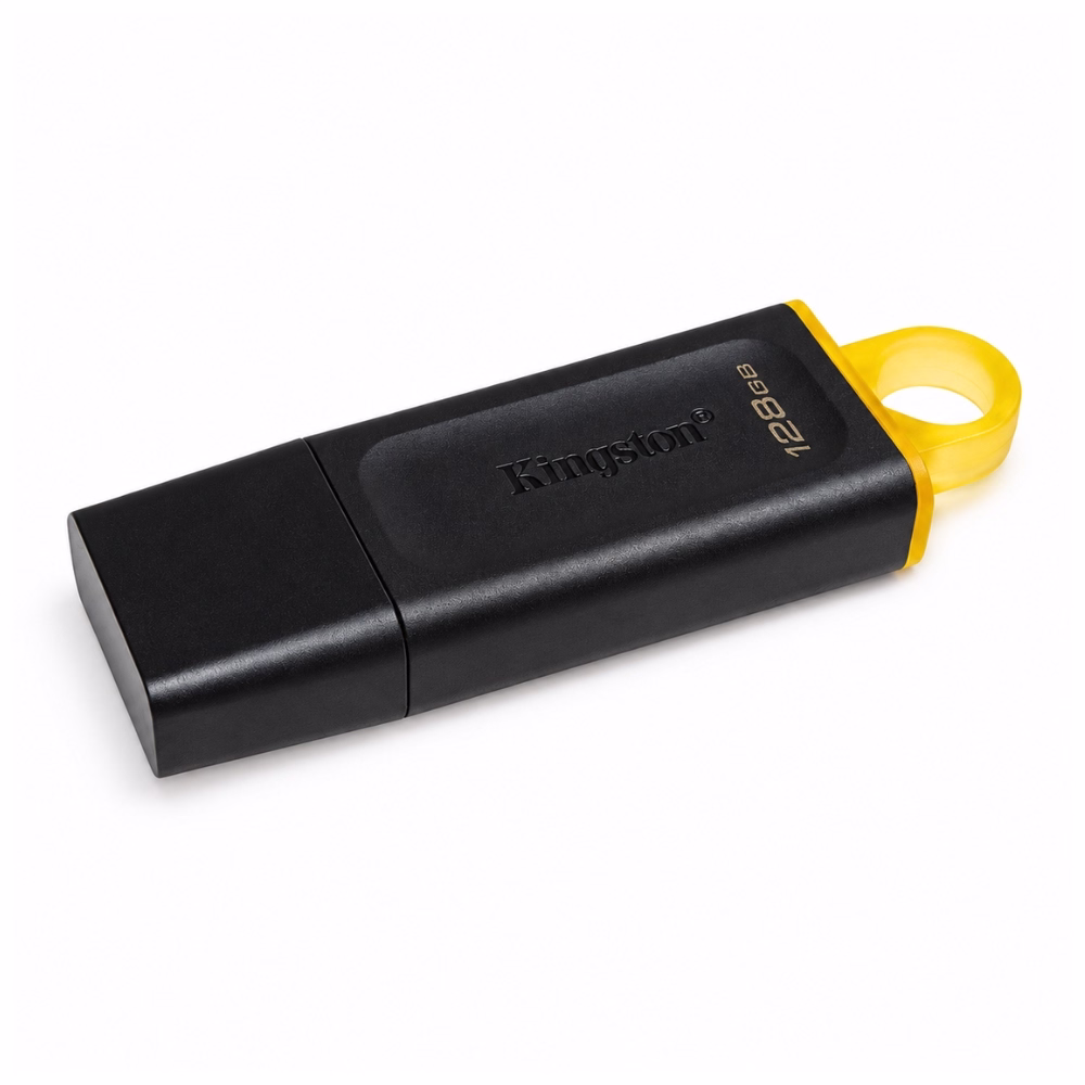 แฟลชไดรฟ์ Kingston DataTraveler Exodia 128GB สีดำห่วงเหลือง USB 3.2 Gen 1 มุมมองสามมิติเฉียง