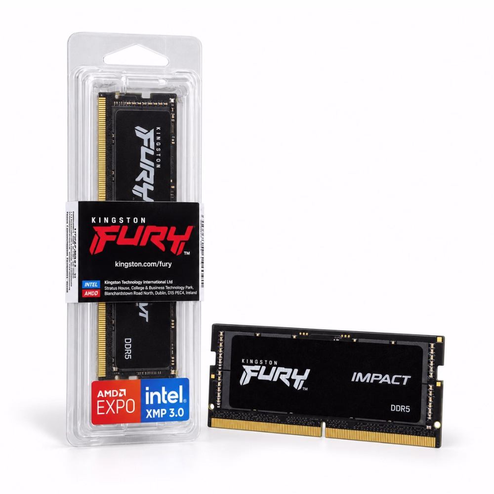 kingston-16gb-ddr5-sodimm-ram-1 แรมโน้ตบุ๊ก Kingston FURY Impact DDR5 16GB 4800MHz รหัส KF548S38IB-16 วางคู่กับกล่องแพ็กเกจ รองรับ Intel XMP 3.0 และ AMD EXPO