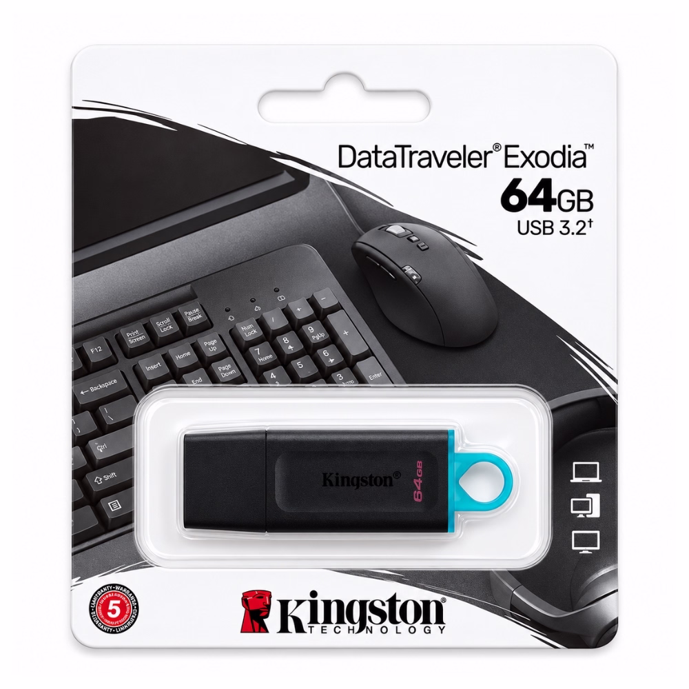 แพ็กเกจบรรจุภัณฑ์แฟลชไดรฟ์ Kingston DataTraveler Exodia DTX ความจุ 64GB USB 3.2 ด้านหน้าตรง