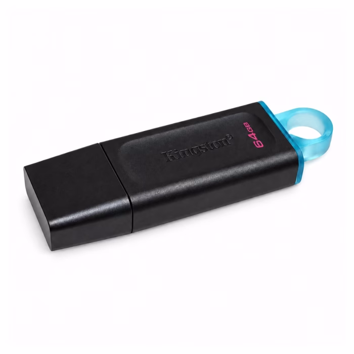 kingston-64gb-dtx-usb-flash-drive-3 แฟลชไดรฟ์ Kingston DataTraveler Exodia 64GB สีดำห่วงฟ้า USB 3.2 Gen 1 มุมมองสามมิติเฉียง