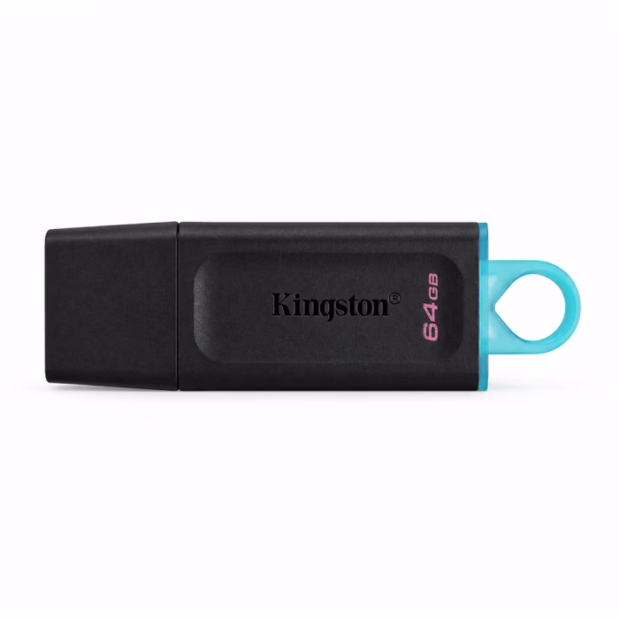 kingston-64gb-dtx-usb-flash-drive-4 แฟลชไดรฟ์ Kingston DataTraveler Exodia 64GB ด้านบนตรง แสดงโลโก้ Kingston สกรีนตัวเลข 64GB และห่วงคล้องสีฟ้า
