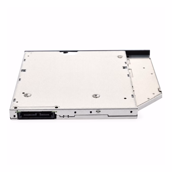 ไดรฟ์ดีวีดีโน้ตบุ๊ก PowerMax DVD-RW มุมมองด้านหลัง โชว์พอร์ตเชื่อมต่อ Slimline SATA 13-Pin และตำแหน่งรูยึดน็อตบอดี้
