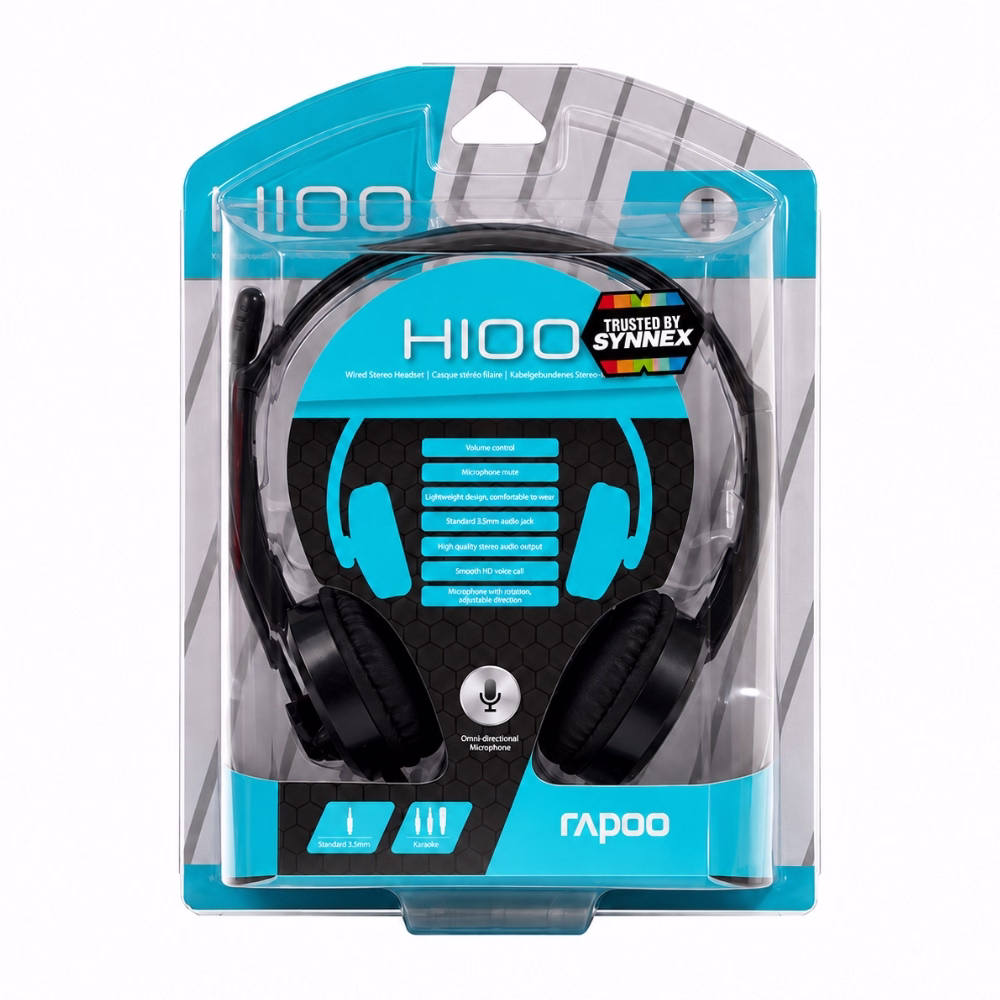 Rapoo หูฟังครอบหูสเตอริโอพร้อมไมค์ รุ่น H100 แบบ Dual 3.5mm