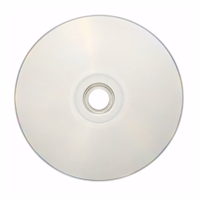 แผ่น DVD-R RiBEST 4.7GB หน้าขาว Inkjet Printable พิมพ์เต็มแผ่น Hub Printable 22-118mm มุมมองด้านบนตรง