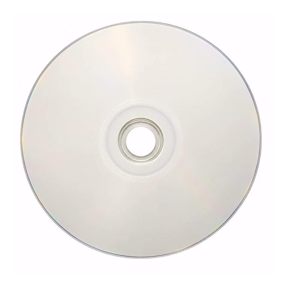 แผ่น DVD-R RiBEST 4.7GB หน้าขาว Inkjet Printable พิมพ์เต็มแผ่น Hub Printable 22-118mm มุมมองด้านบนตรง