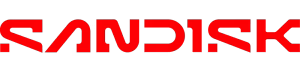 โลโก้ SanDisk ตัวอักษรสีแดง แบรนด์อุปกรณ์จัดเก็บข้อมูล เมมโมรี่การ์ด และแฟลชไดร์ฟ ร้านเควีซี คอมพิวเตอร์