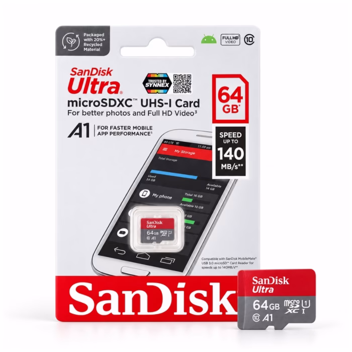 sandisk-sdsquab-064g-140mbps-1 เมมโมรี่การ์ด SanDisk Ultra microSDXC UHS-I 64GB รุ่น SDSQUAB-064G ความเร็ว 140MB/s มาตรฐาน A1 วางคู่กับแผงแพ็กเกจ ร้านเควีซี คอมพิวเตอร์
