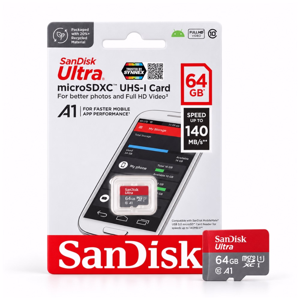 sandisk-sdsquab-064g-140mbps-1 เมมโมรี่การ์ด SanDisk Ultra microSDXC UHS-I 64GB รุ่น SDSQUAB-064G ความเร็ว 140MB/s มาตรฐาน A1 วางคู่กับแผงแพ็กเกจ ร้านเควีซี คอมพิวเตอร์