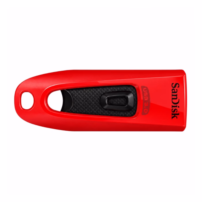 sandisk-ultra-sdcz48-32gb-red-4 แฟลชไดร์ฟ SanDisk Ultra USB 3.0 ขนาด 32GB รุ่น SDCZ48 สีแดง ด้านบนตรง โชว์บอดี้ทรงเพรียว ปุ่มเลื่อนสไลด์ และช่องร้อยสาย