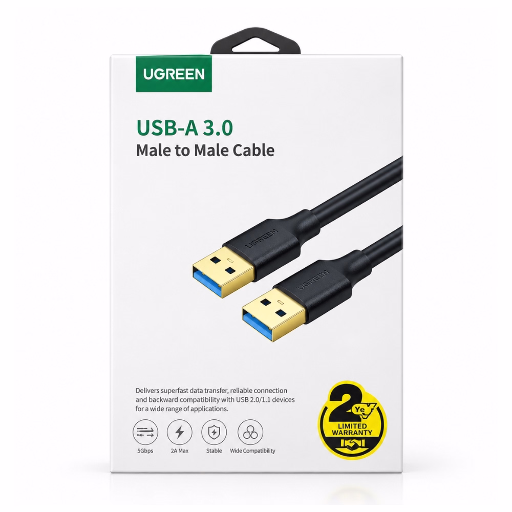 กล่องบรรจุภัณฑ์สายเชื่อมต่อข้อมูล UGREEN US128 รุ่น 10371 USB-A 3.0 Male to Male Cable ความเร็ว 5Gbps รองรับ 2A Max