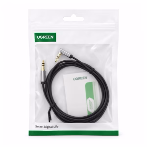 ugreen-10599-aux-right-angle-1 สาย AUX 3.5 มม. UGREEN รุ่น 10599 AV119 ยาว 2 เมตร หัวงอ 90 องศา สายแบน ในซองบรรจุภัณฑ์ ร้านเควีซี คอมพิวเตอร์