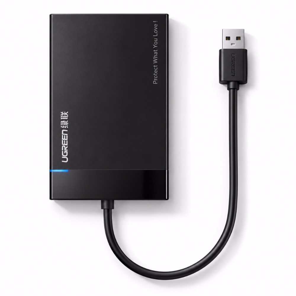 กล่องใส่ฮาร์ดดิสก์ 2.5 นิ้ว UGREEN รุ่น 30847 SATA to USB 3.0 สีดำ ไฟ LED สีฟ้า พร้อมสายเชื่อมต่อ ร้านเควีซี คอมพิวเตอร์